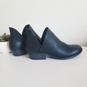 Black leather slip-on booties